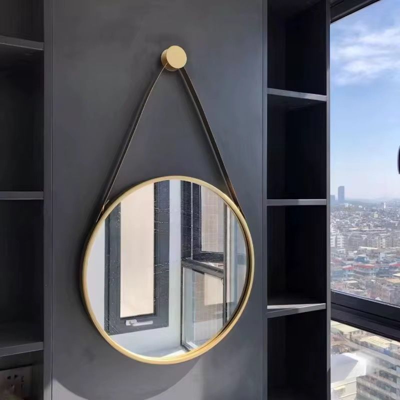 ZS - 48cm Round Hanging Mirror With Leather Strap