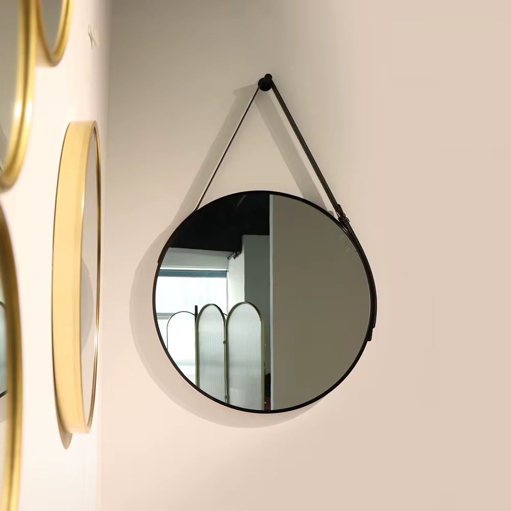 ZS - 48cm Round Hanging Mirror With Leather Strap