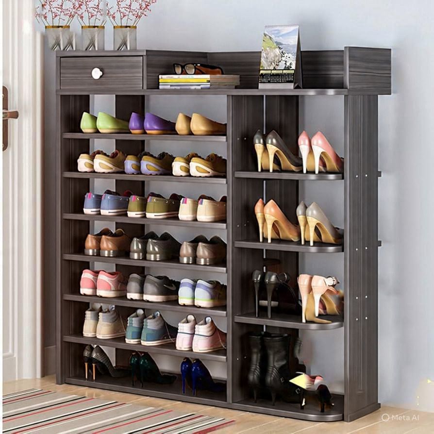 ZS - 7-Tiers Wooden Shoe Rack Cabinet with Drawers
