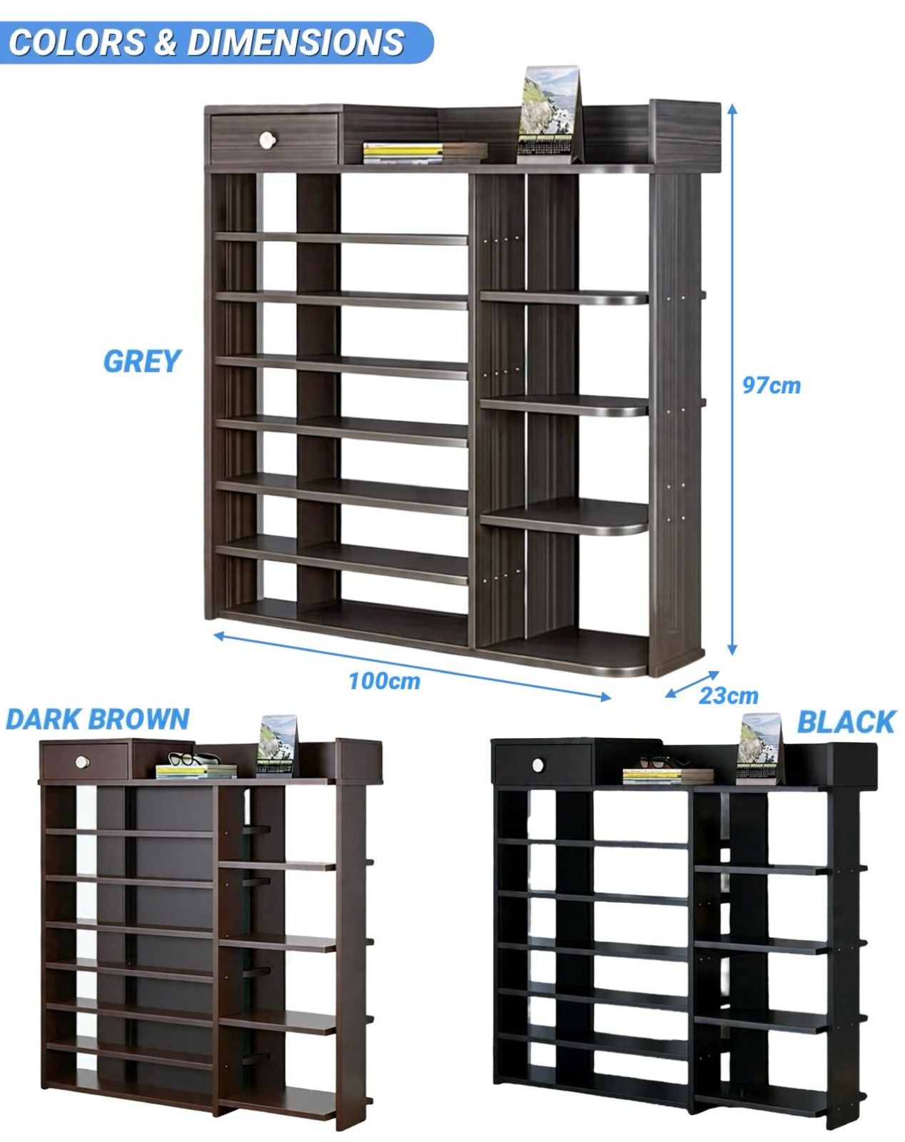 ZS - 7-Tiers Wooden Shoe Rack Cabinet with Drawers