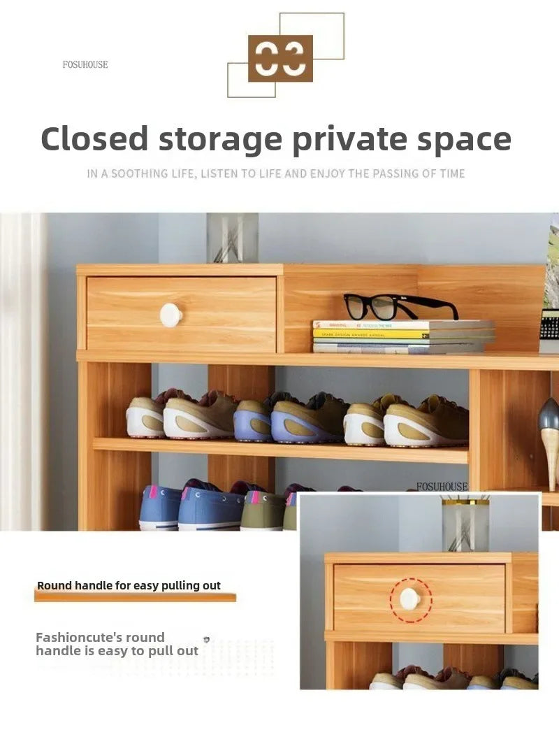 ZS - 7-Tiers Wooden Shoe Rack Cabinet with Drawers
