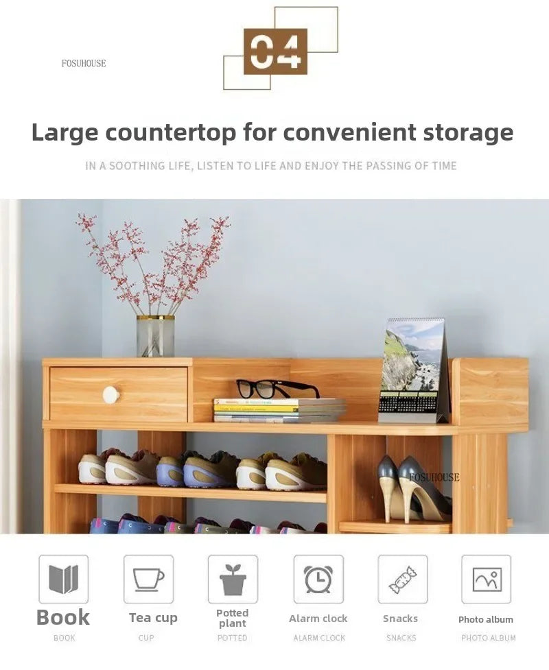 ZS - 7-Tiers Wooden Shoe Rack Cabinet with Drawers