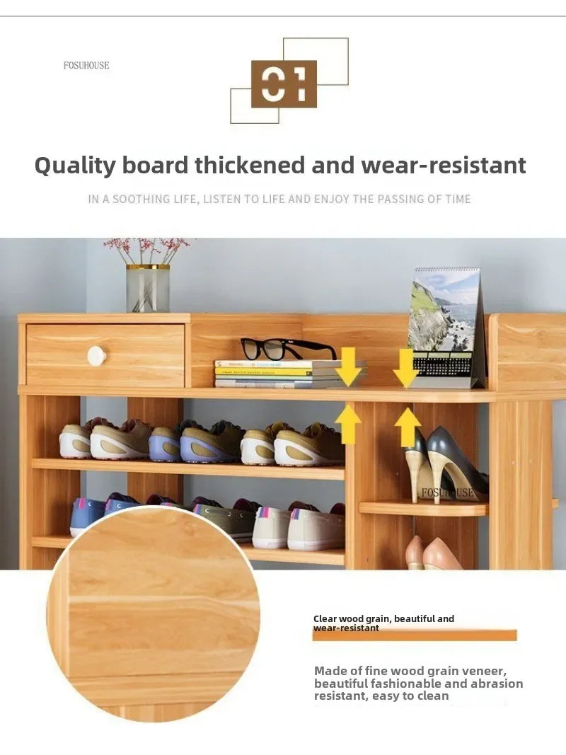 ZS - 7-Tiers Wooden Shoe Rack Cabinet with Drawers