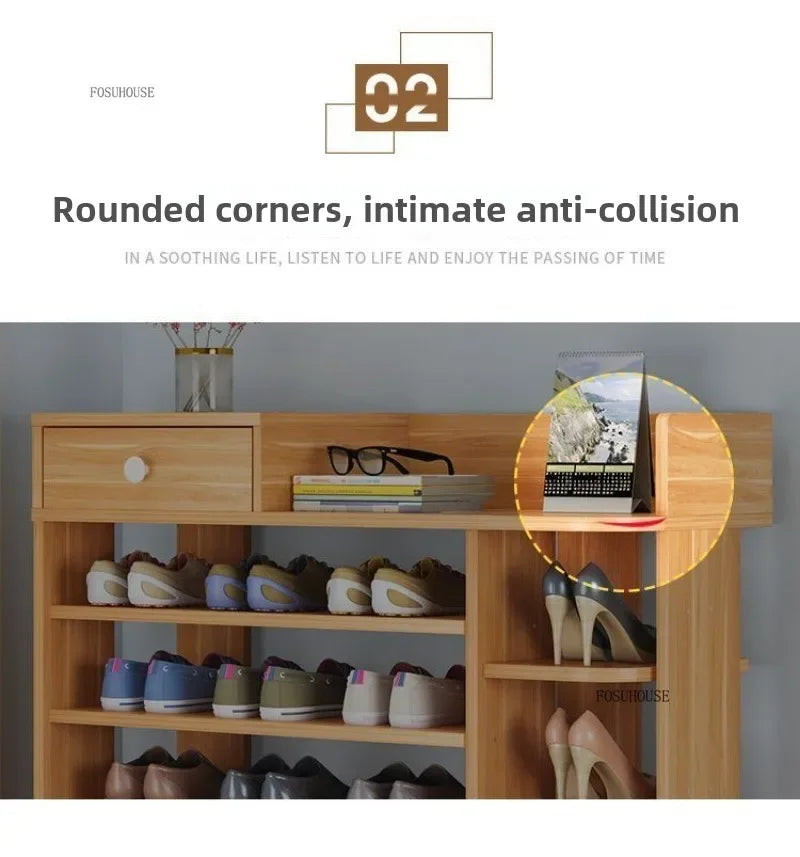 ZS - 7-Tiers Wooden Shoe Rack Cabinet with Drawers