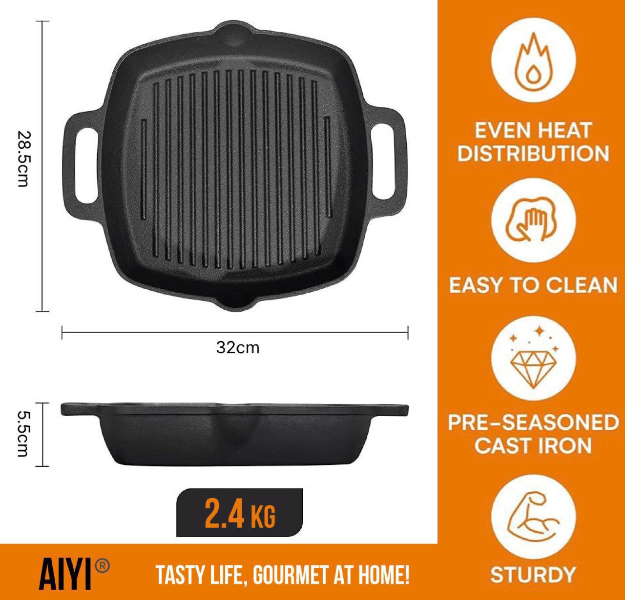 ZS - AIYI®️ CAST-IRON GRILL PAN