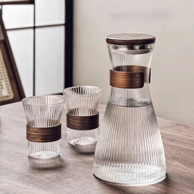 ZS - Ribbed Glass Pitcher Set with 6 Cups