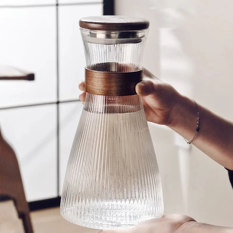 ZS - Ribbed Glass Pitcher Set with 6 Cups