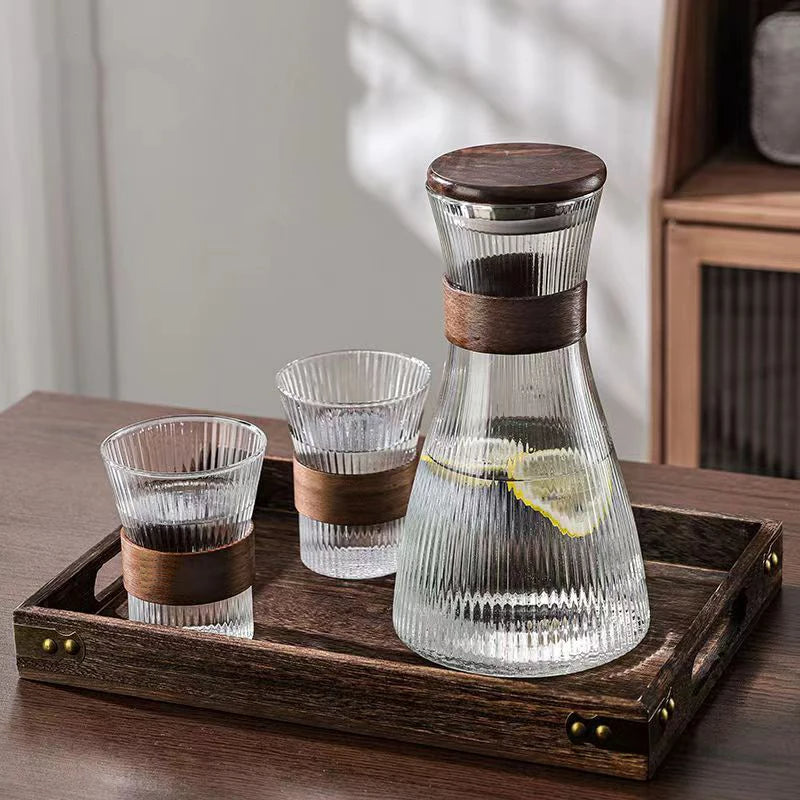 ZS - Ribbed Glass Pitcher Set with 6 Cups