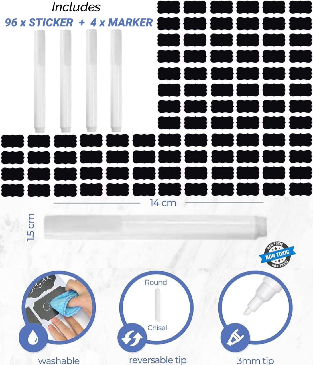 ZS - Multi Purpose Chalkboard Label Stickers 96 PCS Pack