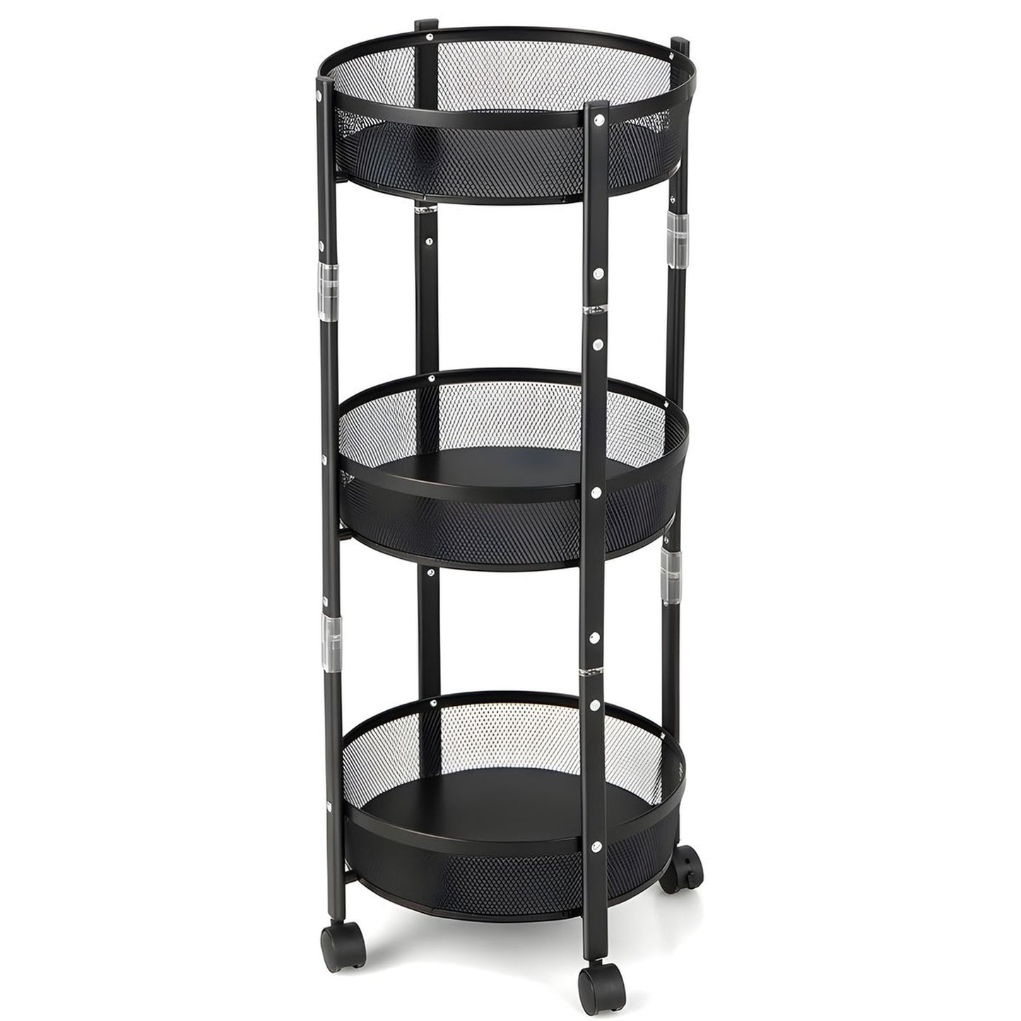 ZS - Folding Kitchen Storage Rack, 3 Tier Storage Rack Shelf with Wheels