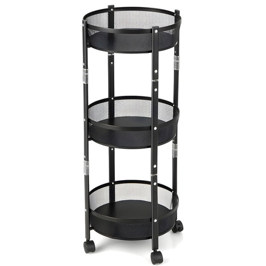 ZS - Folding Kitchen Storage Rack, 3 Tier Storage Rack Shelf with Wheels