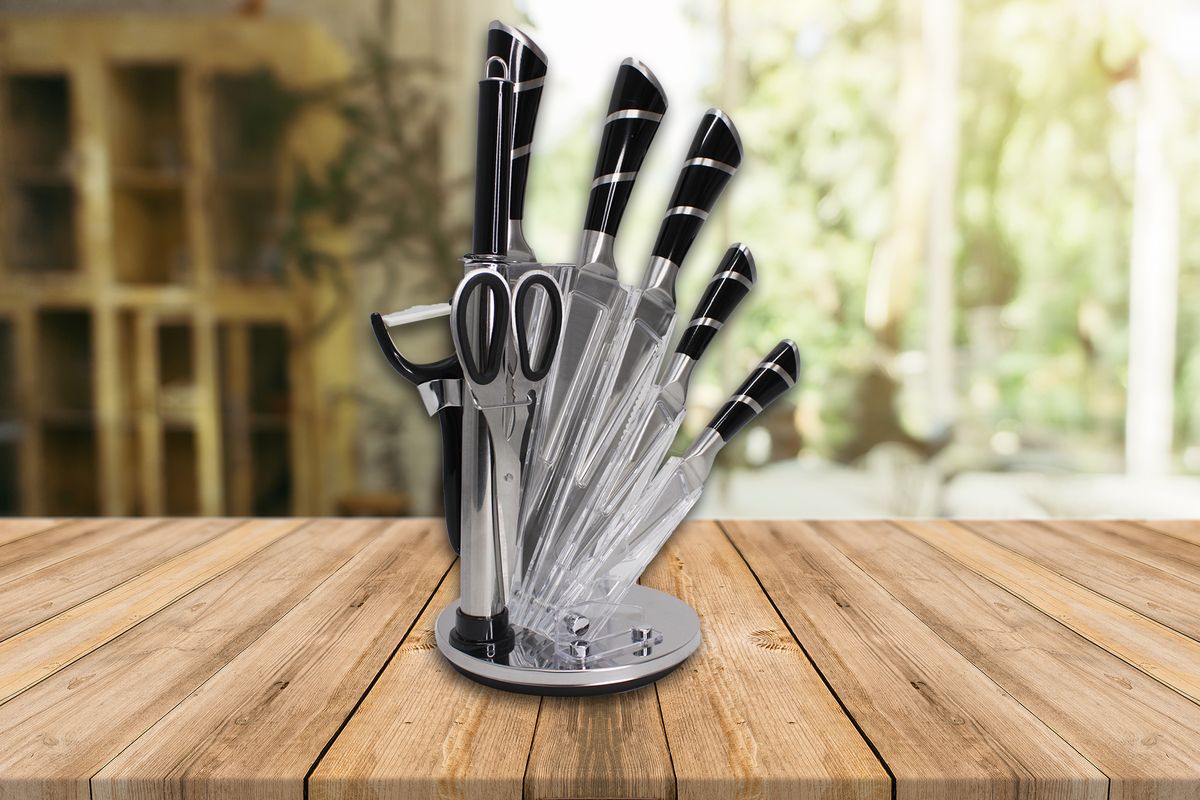 ZS - 9 Piece Stainless Steel Rotating Kitchen Knife Set