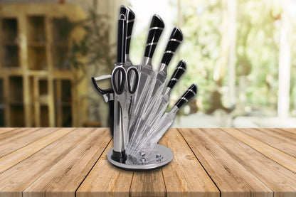 ZS - 9 Piece Stainless Steel Rotating Kitchen Knife Set