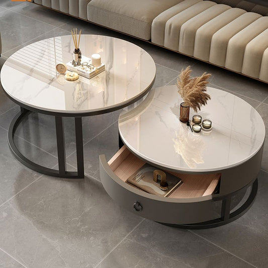 ZS - Modern Round Nesting Coffee Table with Storage