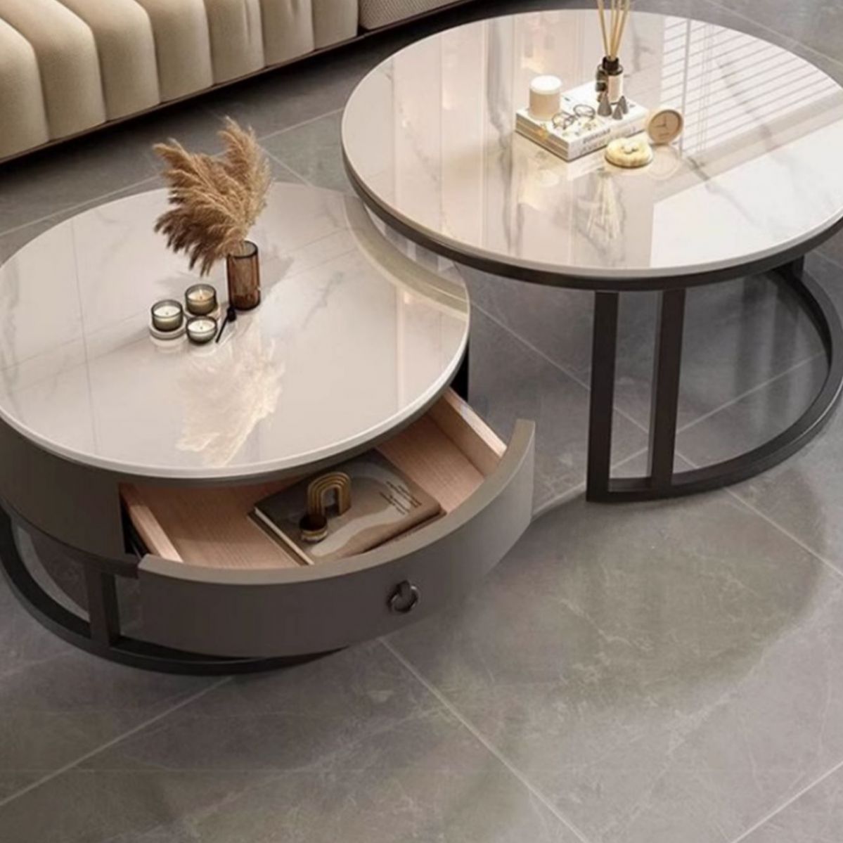 ZS - Modern Round Nesting Coffee Table with Storage