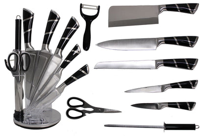ZS - 9 Piece Stainless Steel Rotating Kitchen Knife Set
