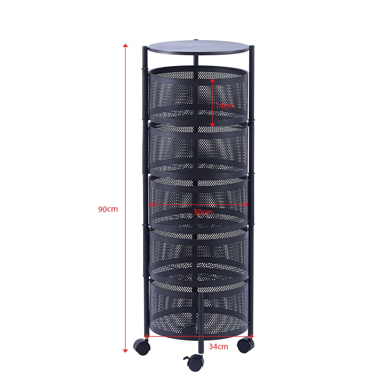 ZS - 5 Tier Fruit Shelf Basket Storage Rack Rotating Wheels