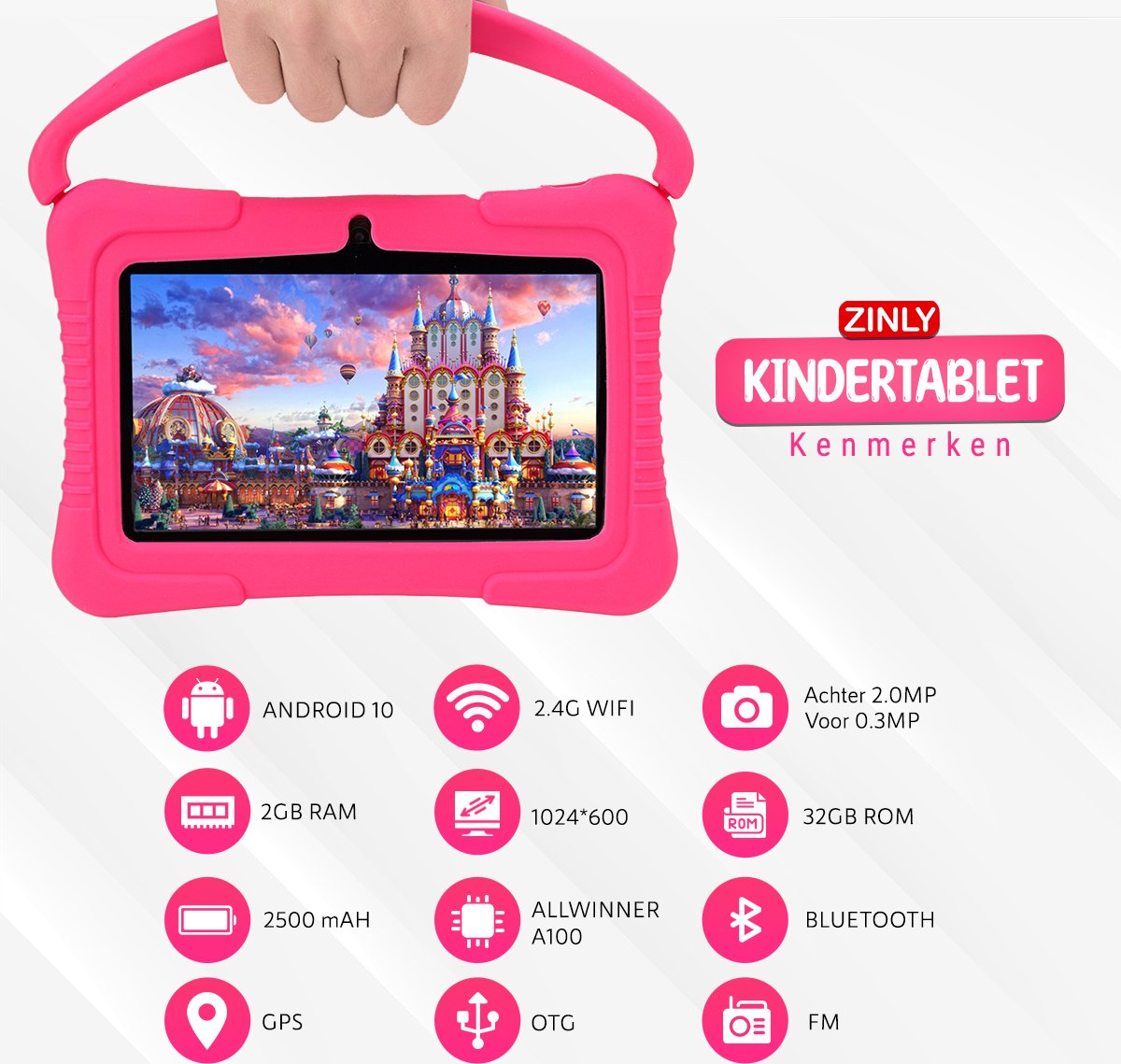ZS - Kids 7" Android Tablet PC, 2GB RAM, 32GB ROM with Silicone Case