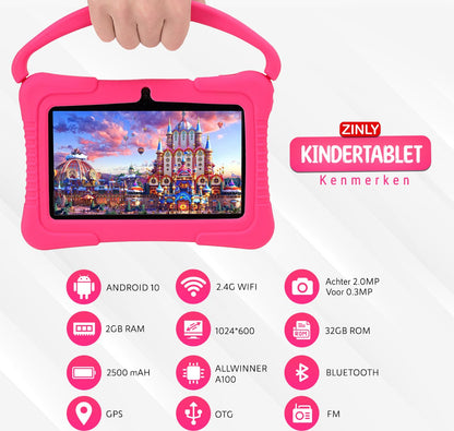 ZS - Kids 7" Android Tablet PC, 2GB RAM, 32GB ROM with Silicone Case