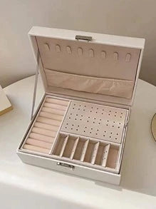 ZS - Multi-grid Lockable Jewelry Storage Box, White Double Layer Ring Box, For Home