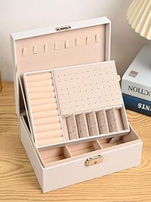 ZS - Multi-grid Lockable Jewelry Storage Box, White Double Layer Ring Box, For Home