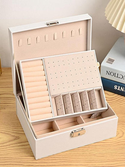 ZS - Multi-grid Lockable Jewelry Storage Box, White Double Layer Ring Box, For Home