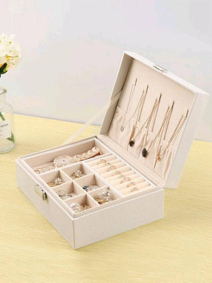 ZS - Multi-grid Lockable Jewelry Storage Box, White Double Layer Ring Box, For Home