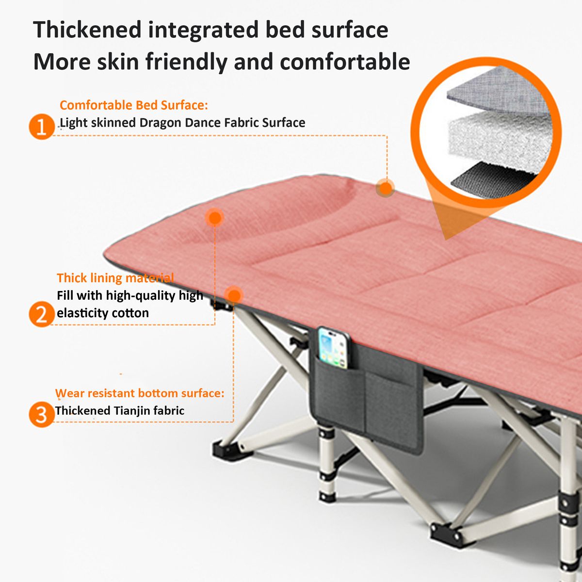 ZS - 190CM Outdoor Portable Recliner Single Camping Bed Folding Bed