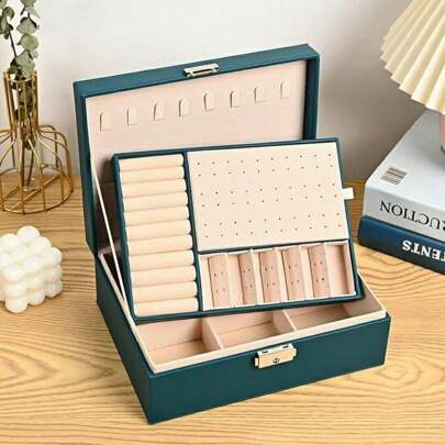 ZS - Multi-grid Lockable Jewelry Storage Box, White Double Layer Ring Box, For Home