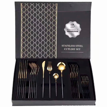 ZS - 2 Tone Cutlery Set 24pcs Set - Black and Gold