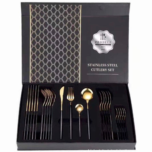 ZS - 2 Tone Cutlery Set 24pcs Set - Black and Gold