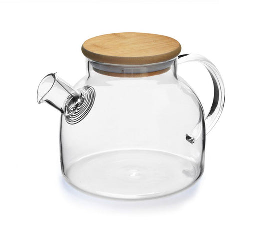 ZS - Teapot 1 Litre Traditional Borosilicate Glass With Wooden Lid