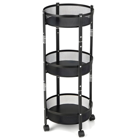 ZS - Folding Kitchen Storage Rack, 3 Tier Storage Rack Shelf with Wheels