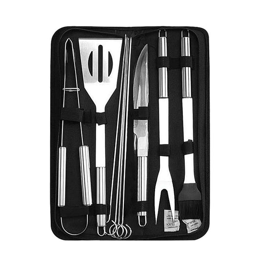 ZS - Stainless Steel Camping Braai 9pcs Utensil Set Portable Braai Grill Tools