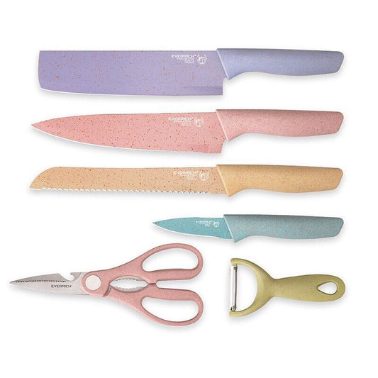 ZS - 6 Piece High Carbon Stainless Steel Knife Set Macaroon Pastel Color
