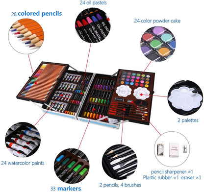 ZS - Art Set with Aluminum Folding Case for Kids - 145 Piece Set