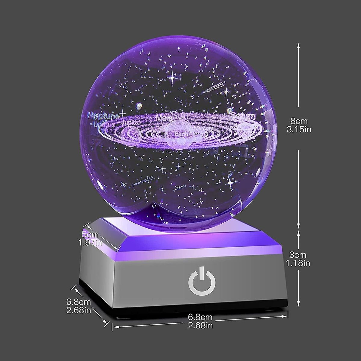 ZS - 8cm 3D Crystal Ball with Colour Changing Light Up Base