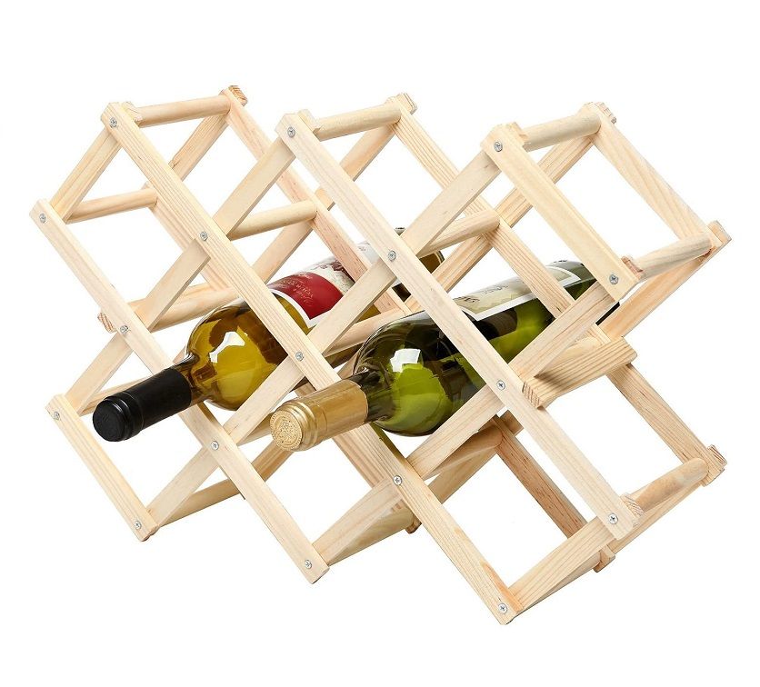 ZS - Foldable Wood Wine Rack Holder Storage Display Stand