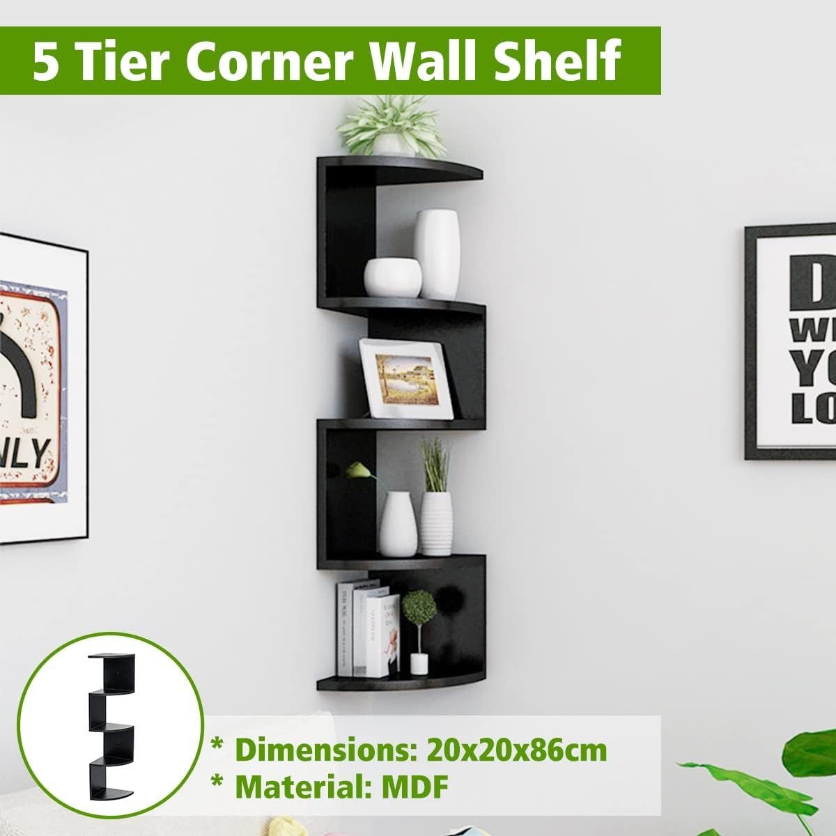 ZS - 5-Tier Corner Wall Mount Bookshelf Organizer Storage Shelf Rack