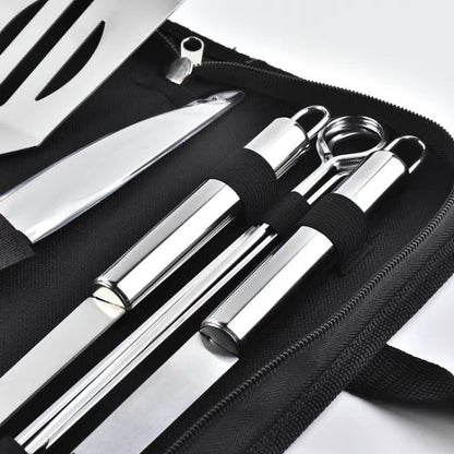 ZS - Stainless Steel Camping Braai 9pcs Utensil Set Portable Braai Grill Tools
