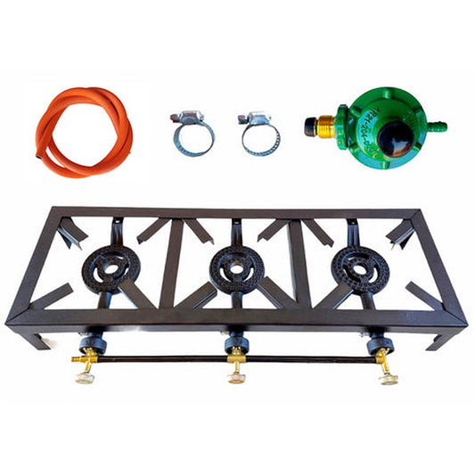ZS 3 Burner Catering Gas Stove with 4-legged stand, hose and regulator