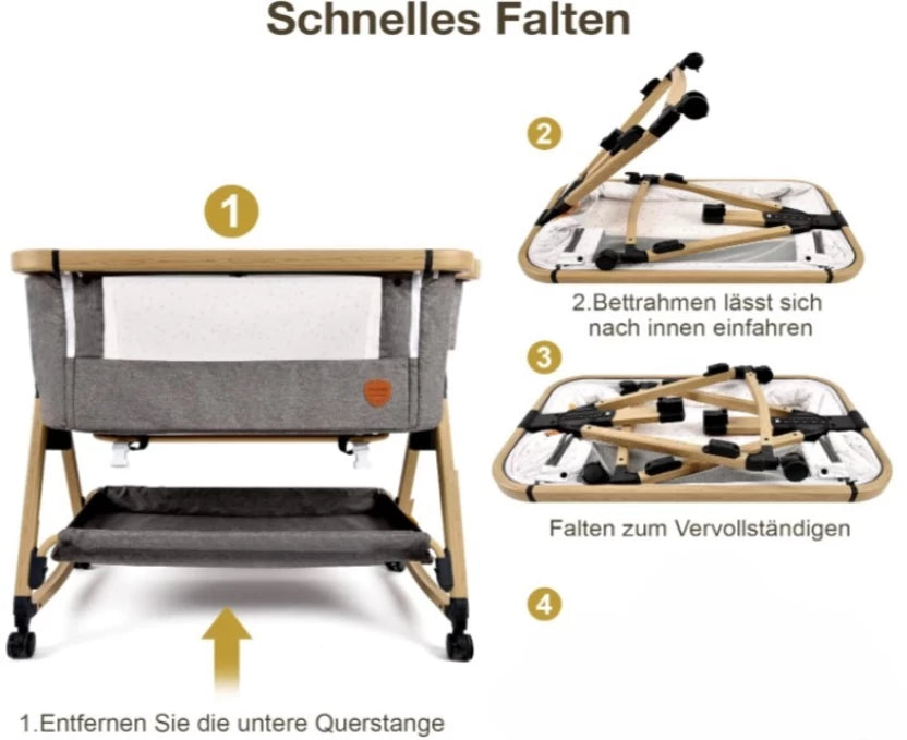 ZS - 5-in-1 Adjustable Baby Bedside Sleeper Bassinet with Mosquito Net & Storage