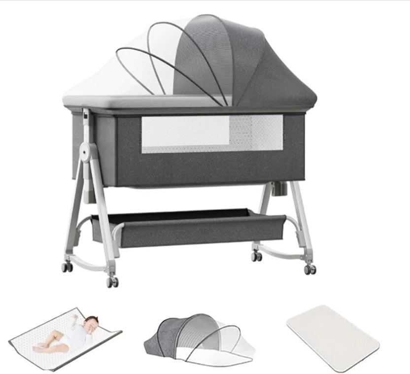 ZS - 5-in-1 Adjustable Baby Bedside Sleeper Bassinet with Mosquito Net & Storage