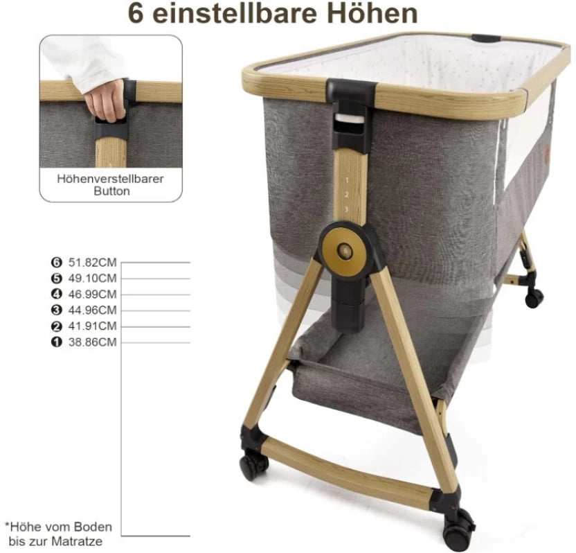ZS - 5-in-1 Adjustable Baby Bedside Sleeper Bassinet with Mosquito Net & Storage