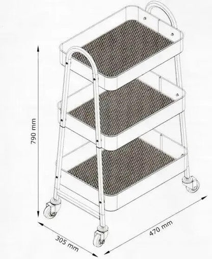 ZS - 3 Tier Metal Storage Trolley Storage Cart Serving Trolley