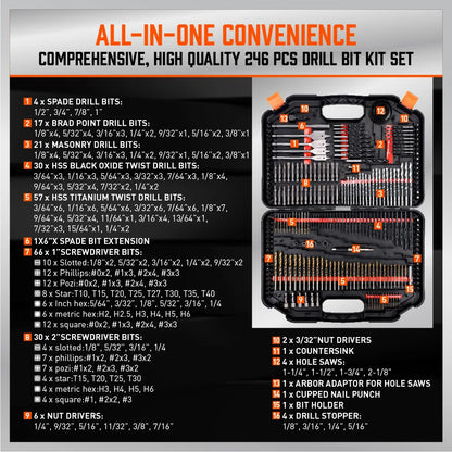 ZS - 246 Pcs Twist Drill Bits Metal Wood Combination Drill Bit Set With Box Case