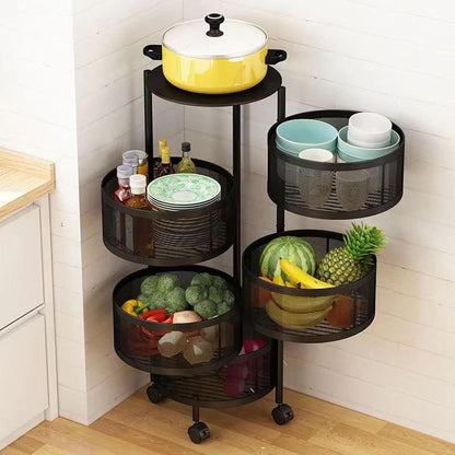 ZS - 5 Tier Fruit Shelf Basket Storage Rack Rotating Wheels