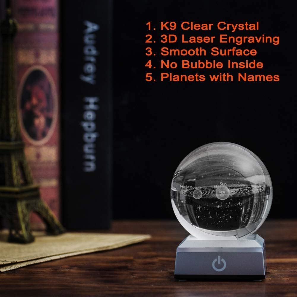 ZS - 8cm 3D Crystal Ball with Colour Changing Light Up Base