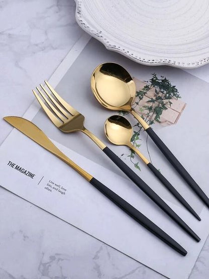 ZS - 2 Tone Cutlery Set 24pcs Set - Black and Gold