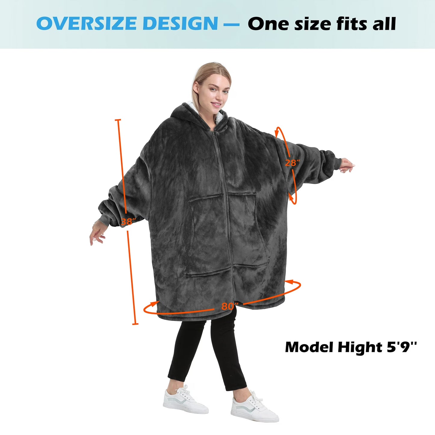 ZS - Oversized Huggle Hoodie Blanket with Zipper